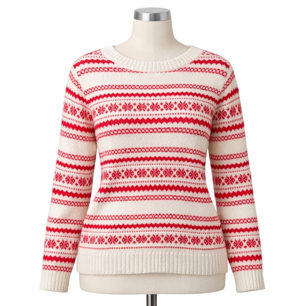 Croft & Barrow Red and Cream Women's Sweater